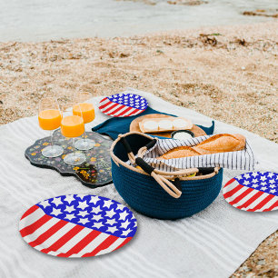 Prato De Papel Estrelas N Stripes Azul Branco Vermelho