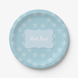 Prato De Papel Estrelas no Monograma Azul ou Nome Personalizado
