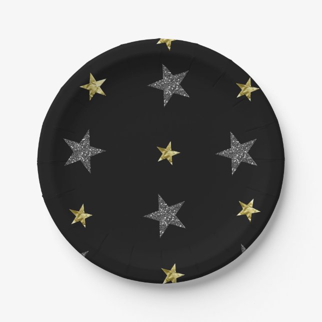 Prato De Papel Estrelas Prateadas e Douradas Festa de Estrelas de (Frente)