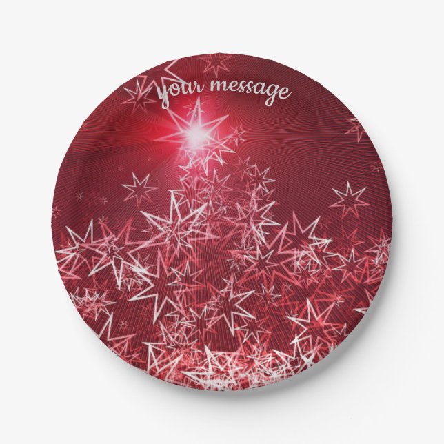 Prato De Papel Estrelas prateadas em um fundo vermelho (Frente)