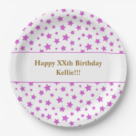 Prato De Papel Estrelas Rosa Personalizadas com Festa de aniversá