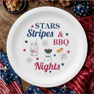 Prato De Papel Estrelas, Stripes e Noites de CHURRASCO - Partido 
