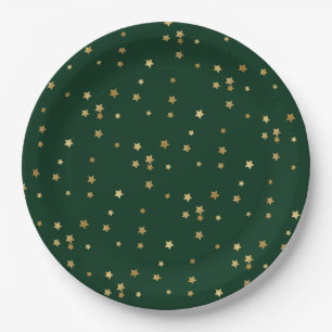 Prato De Papel Estrelas verdes e Douradas de férias festivas