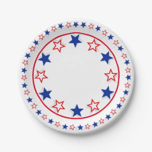 Prato De Papel Estrelas vermelhas, brancas, azuis 7" placas de