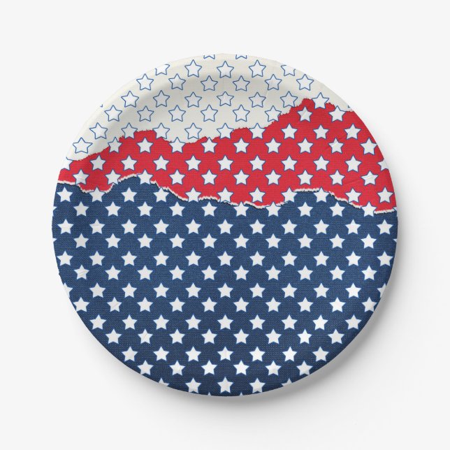 Prato De Papel Estrelas Vermelhas, Brancas e Azuis (EUA) (Estados (Frente)