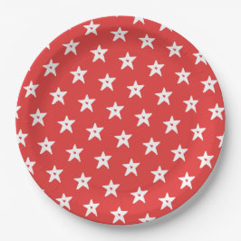 Prato De Papel Estrelas Vermelhas e Brancas Patriotas com Coraçõe