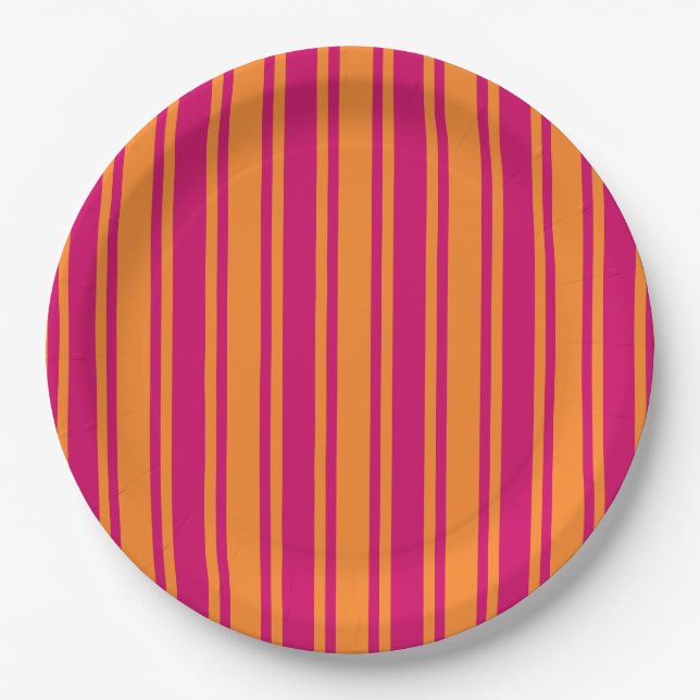 Prato De Papel Estrias de doces cor-de-rosa e laranja (Frente)
