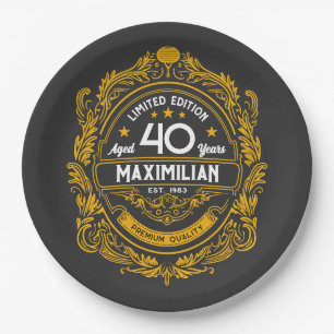 Prato De Papel Etiqueta Whiskey do Vintage aniversário de 40 anos
