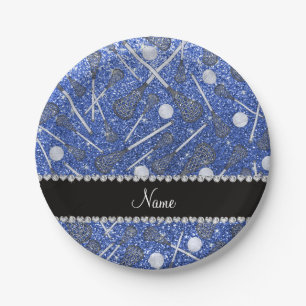 Prato De Papel Etiquetas de lacrosse azul com nome personalizado
