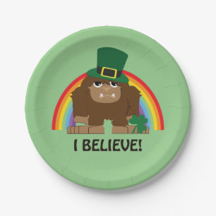Prato De Papel Eu acredito! Leprechaun Bigfoot