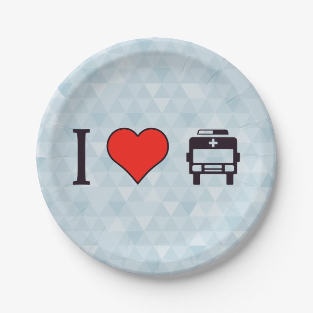 Prato De Papel Eu amo a ambulância (Frente)