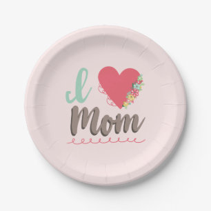 Prato De Papel Eu amo a mãe rosa