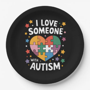 Prato De Papel Eu Amo Alguém Com Autismo Conscientização Autista