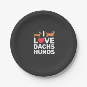 Prato De Papel Eu Amo Dachshunds Ilustração Divertida com Estilo
