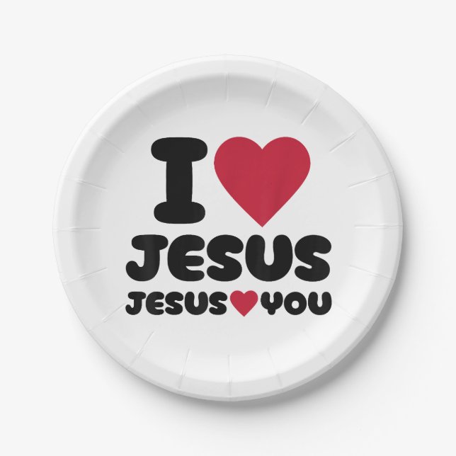 Prato De Papel Eu amo Jesus e Jesus te ama cristão (Frente)
