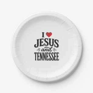 Prato De Papel Eu Amo Jesus e Tennessee Vintage Desenho Cristão