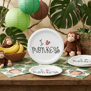 Prato De Papel Eu Amo Macacos Tipografia Escrita à Mão Fofa