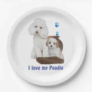 Prato De Papel Eu amo meu Poodle