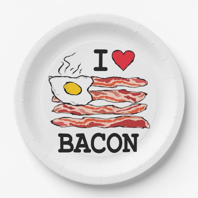 Prato De Papel Eu amo o bacon (Frente)
