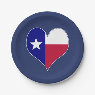 Prato De Papel Eu amo o coração da bandeira de Texas