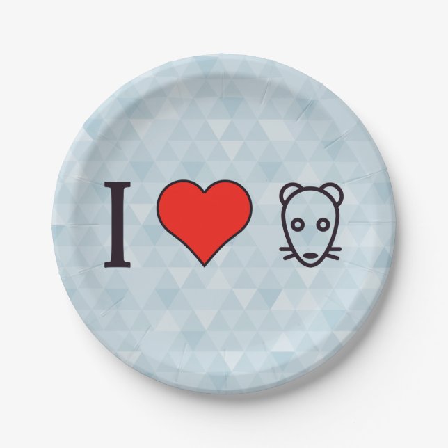 Prato De Papel Eu amo ratos (Frente)