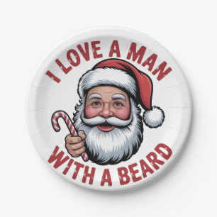 Prato De Papel Eu Amo um Homem Com uma Barba Papai Noel Barbudo N