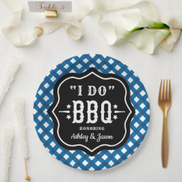 Prato De Papel Eu Faço Churrasco Xadrez Azul Casamento