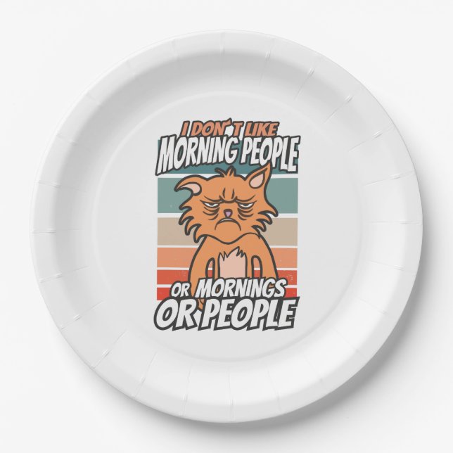Prato De Papel Eu não gosto de pessoas matinais ou manhãs ou pess (Frente)