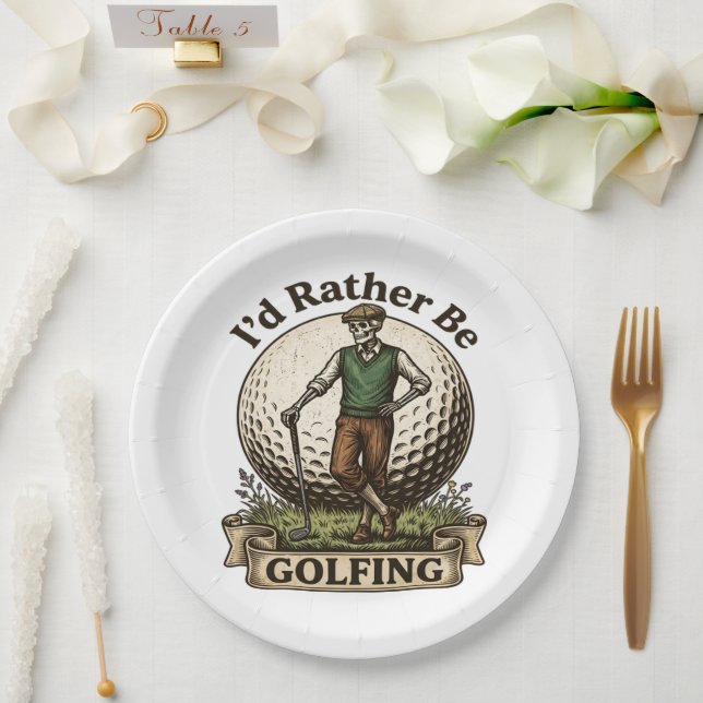 Prato De Papel Eu Preferiria Estar Jogando Golfe  (Casamento)