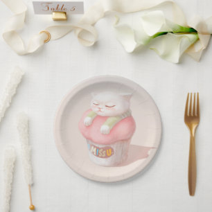 Prato De Papel Eu Sinto Sua Falta: Arte de Cupcake de Gato Adorme