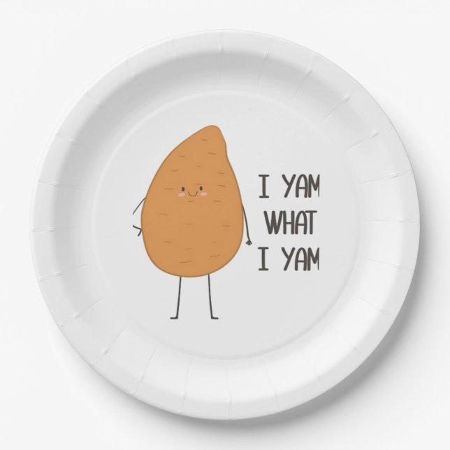 Prato De Papel Eu Sou O Que Eu Sou! Yam Vegetable Pun Incrível (Frente)