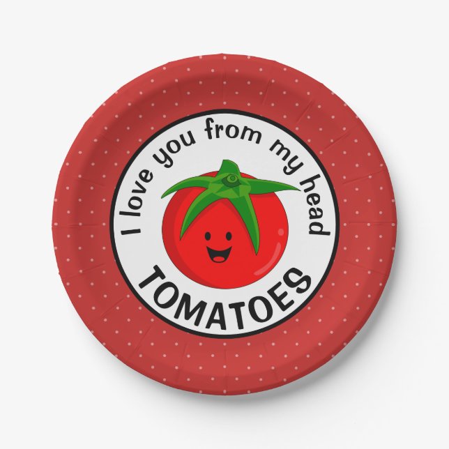 Prato De Papel Eu Te Amo Da Cabeça Tomates (Frente)