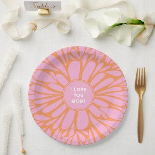 Prato De Papel Eu te amo mãe pastel floral cor de laranja