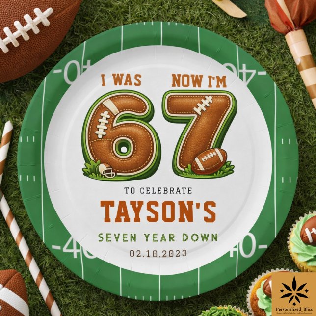 Prato De Papel Eu tinha 6 anos, agora eu tenho 7 – Football Ameri (I Was 6, Now I’m 7 – Football America 7th Birthday Paper Plates
)