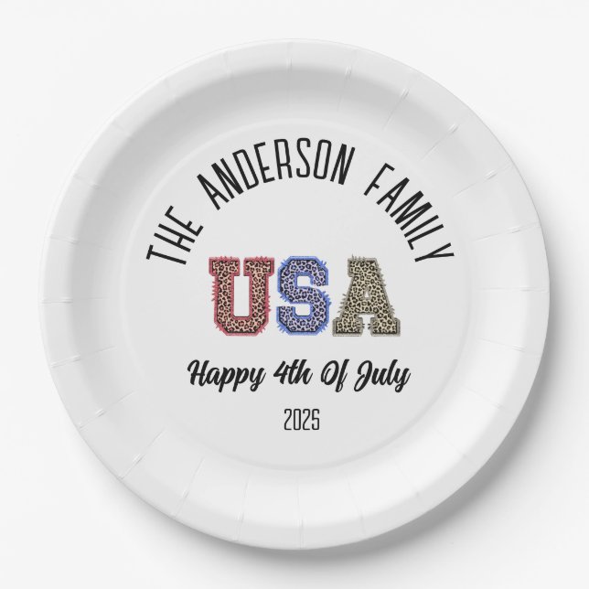 Prato De Papel EUA Cheetah Impressão Personalizado Nome da Reuniã (Frente)