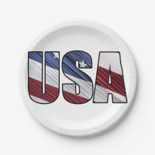 Prato De Papel EUA em Red White e Blue American Patriotic Flag