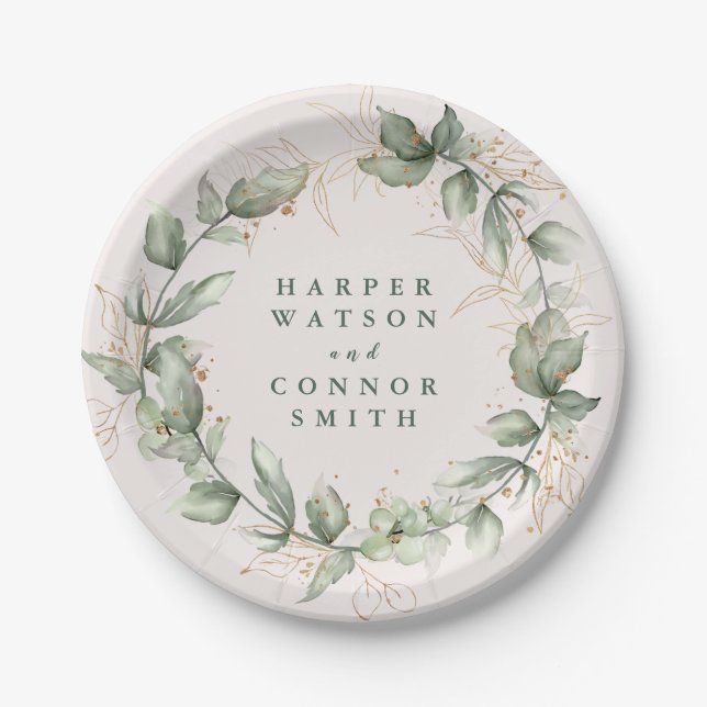 Prato De Papel Eucalyptus Elegante e Dourado Moisés Verde Botânic (Frente)