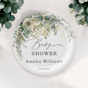 Prato De Papel Eucalyptus Flower Watercolor Verde Dourado