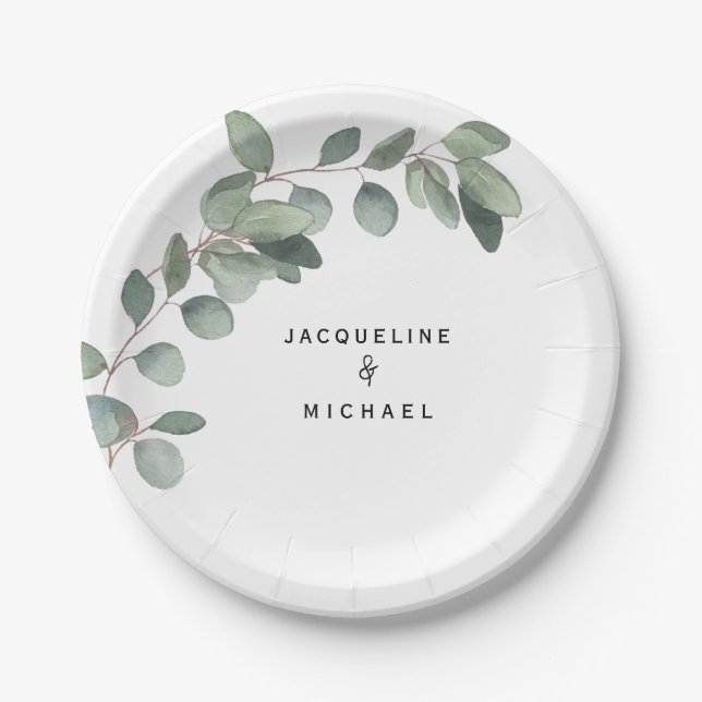 Prato De Papel Eucalyptus Foliage Wedding Modern Names (Frente)
