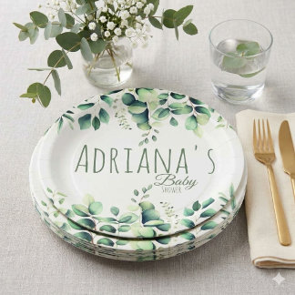 Prato De Papel Eucalyptus Greenery Baby Shower Thank You Card