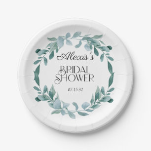 Prato De Papel Eucalyptus Greenery Frame Chá de panela Verde Azul