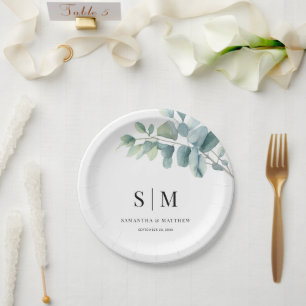 Prato De Papel Eucalyptus Simple Elegant Casal Inicial Casamento