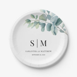 Prato De Papel Eucalyptus Simple Elegant Casal Inicial Casamento