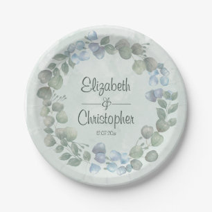Prato De Papel Eucalyptus Watercolor Sage Verde Dusty Azul