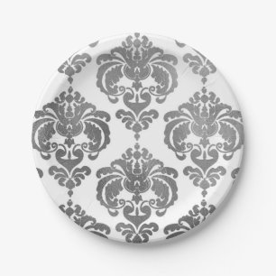 Prato De Papel Evento de Casamento Vintage com Brilho Prateado e 