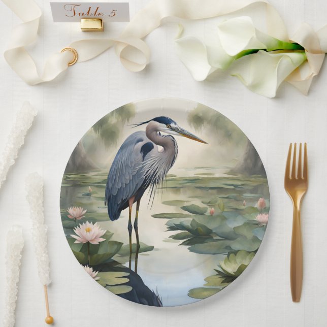 Prato De Papel Excelente Blue Heron (Casamento)