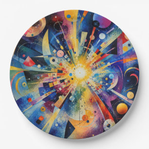 Prato De Papel Explosão Geométrica Cósmica Abstrata