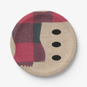 Prato De Papel Fábrica divertida Burlap Snowman Xadrez Scarf & B