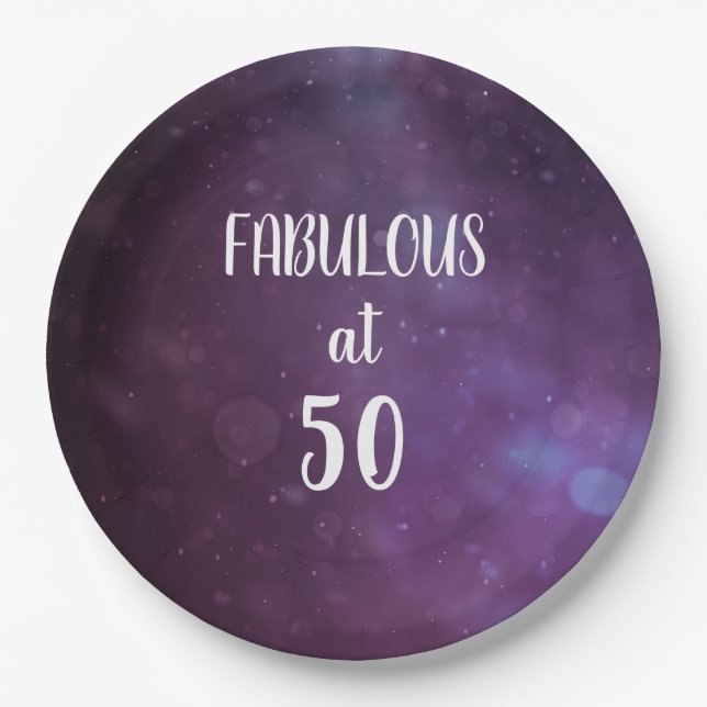 Prato De Papel Fabulous at 50 Purple Birthday Party Paper Plates (Frente)