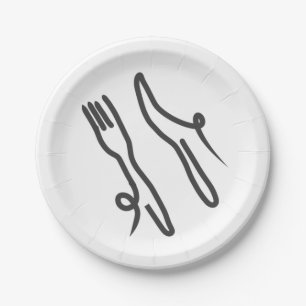 Prato De Papel faca de comida e cinzas modernas de garfo e branco